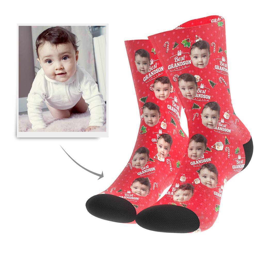 Christmas Gift Custom Face Socks (Grandson) BX1310 Kid (Foot Length 14CM = 5.51in) / One Face Official custom sock Merch