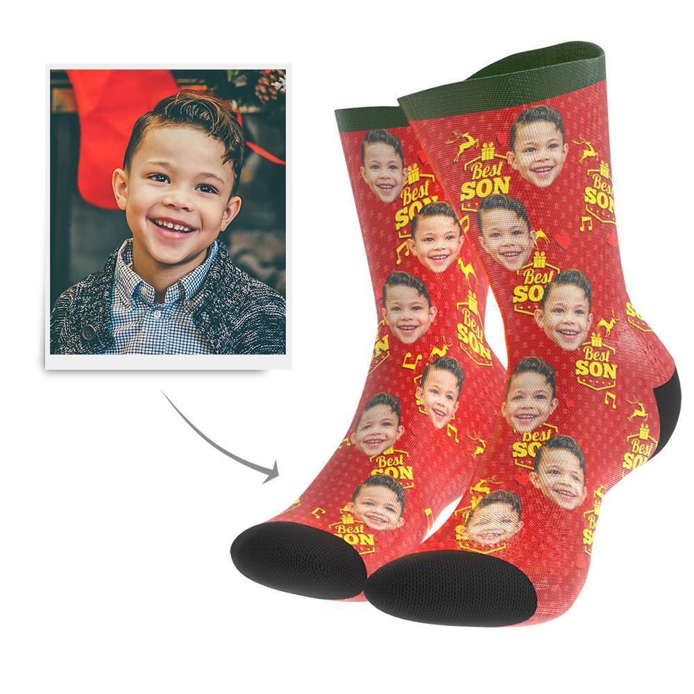 Christmas Gift Custom Face Socks (Son) BX1310 Kid (Foot Length 14CM = 5.51in) / One Face Official custom sock Merch