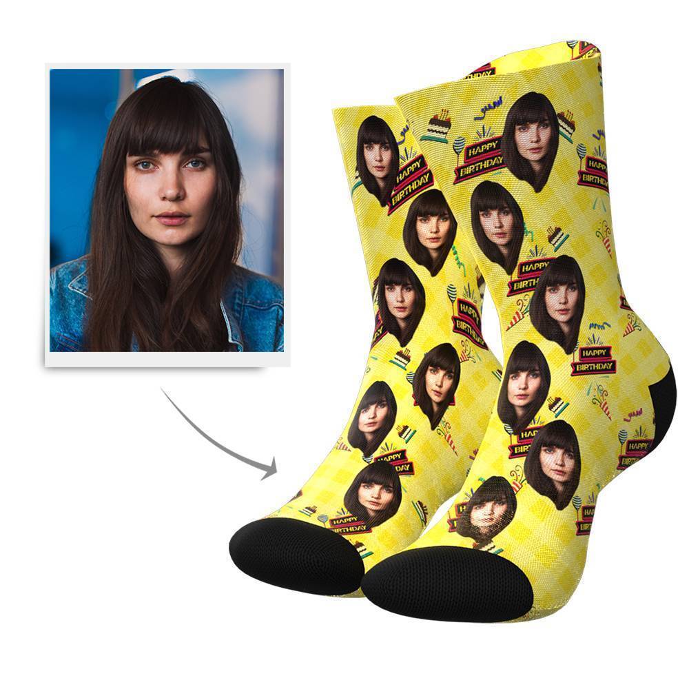 Happy Birthday Custom Face Socks BX1310 Kid (Foot Length 14CM = 5.51in) / One Face Official custom sock Merch