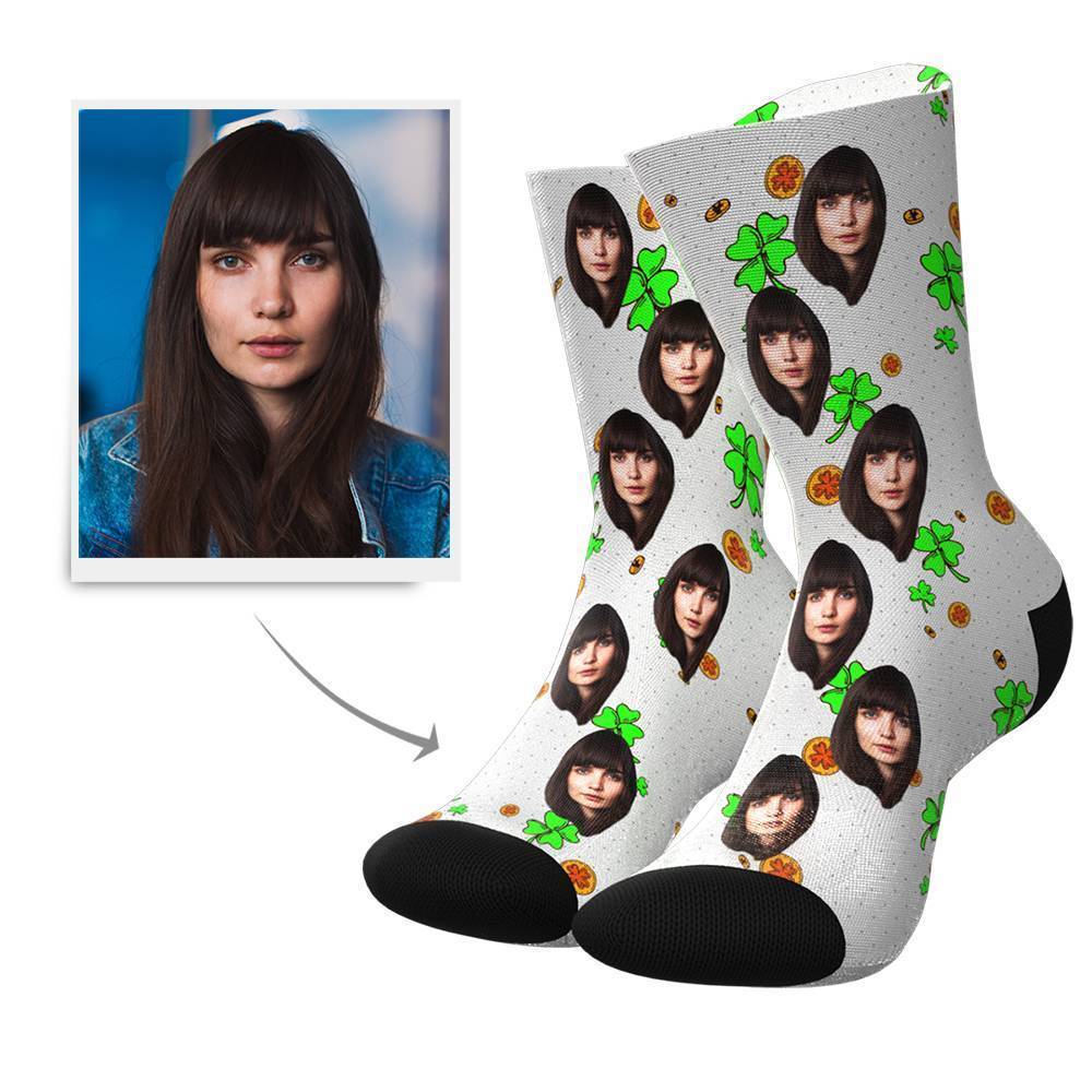 Lucky Clover Custom Face Socks BX1310 Kid (Foot Length 14CM = 5.51in) / One Face Official custom sock Merch