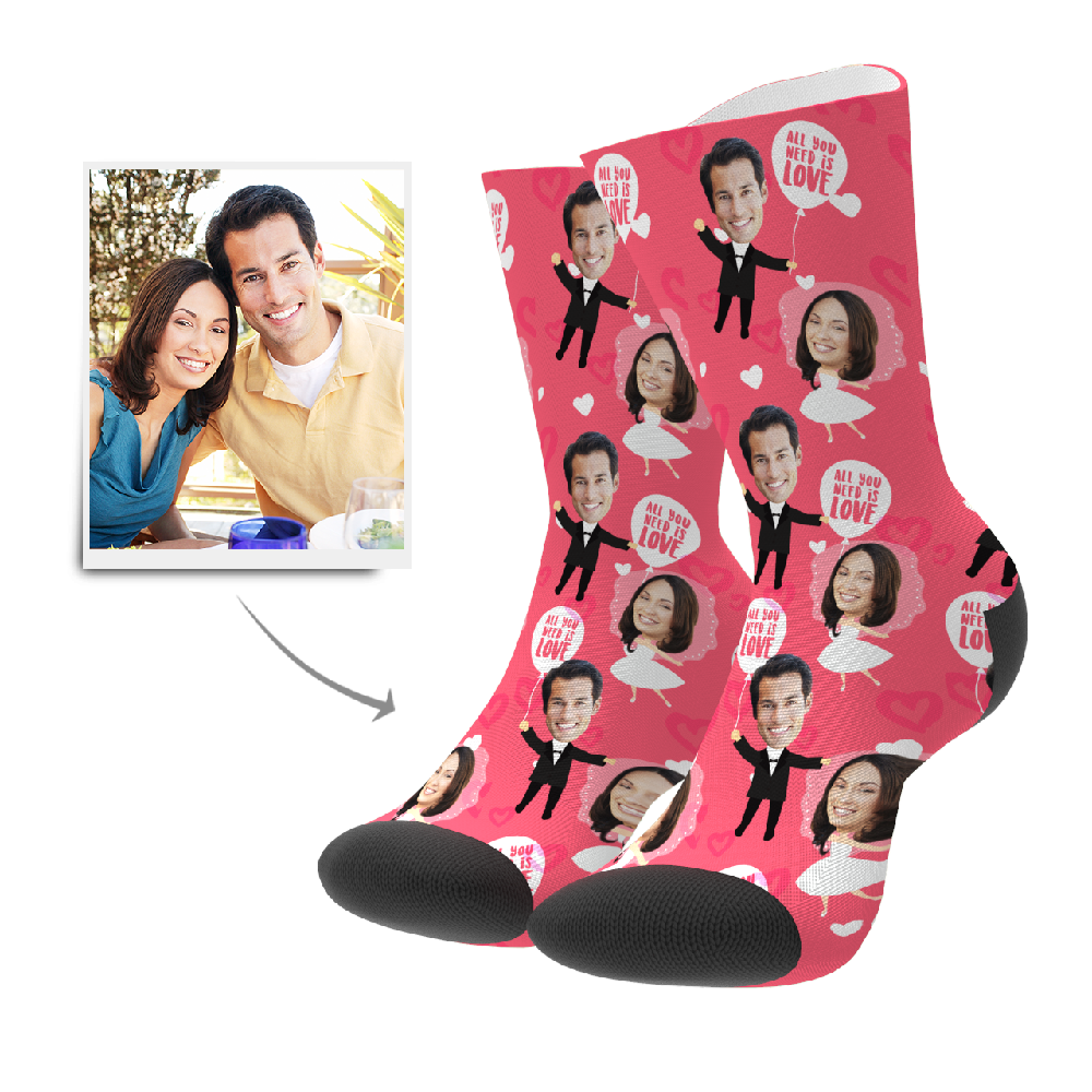 Custom Face Socks - Wedding Anniversary BX1310 Kid (Foot Length 14CM = 5.51in) / One Face Official custom sock Merch
