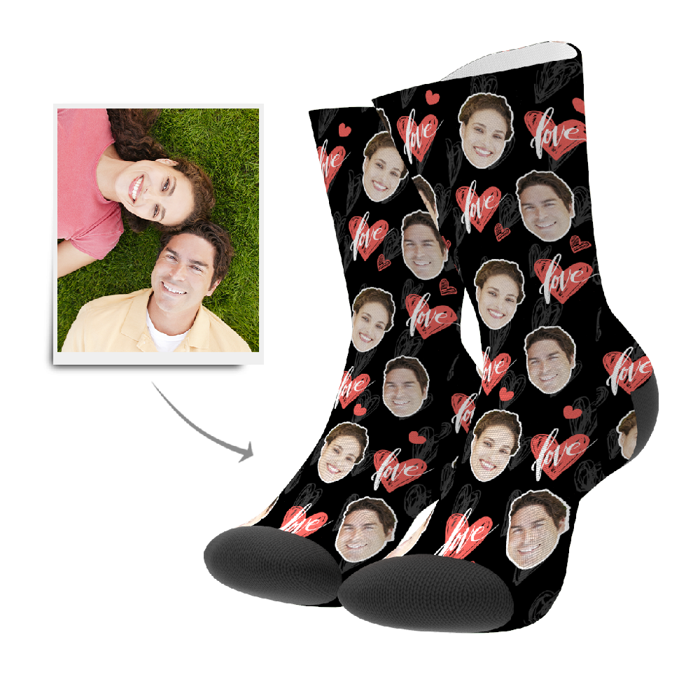 Custom Heartbeat Socks BX1310 Kid (Foot Length 14CM = 5.51in) / One Face / Black Official custom sock Merch