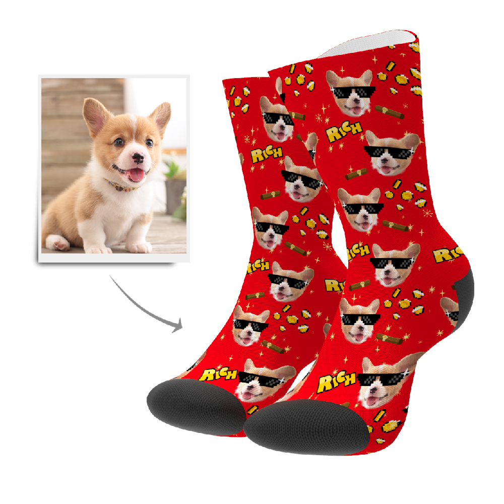 Custom Rich Dog Socks BX1310 Kid (Foot Length 14CM = 5.51in) / One Face Official custom sock Merch