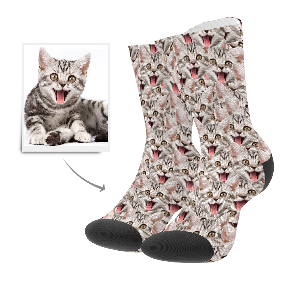Custom Face Mash Cat Socks BX1310 Kid (Foot Length 14CM = 5.51in) / One Face Official custom sock Merch