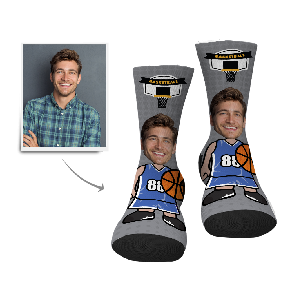 Personalized Face Socks - Basketball Player BX1310 Kid (Foot Length 14CM = 5.51in) / Grey Official custom sock Merch