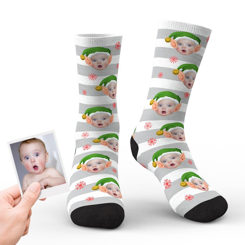 Custom Christmas Socks Personalized Christmas Elf Face Socks Unique Gifts BX1310 Kid (Foot Length 14CM = 5.51in) Official custom sock Merch