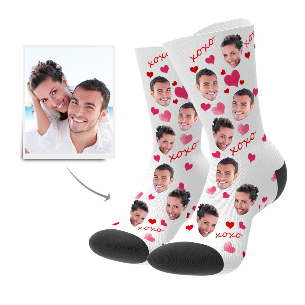 Custom Heart Face Socks - XOXO BX1310 Kid (Foot Length 14CM = 5.51in) / One Face Official custom sock Merch