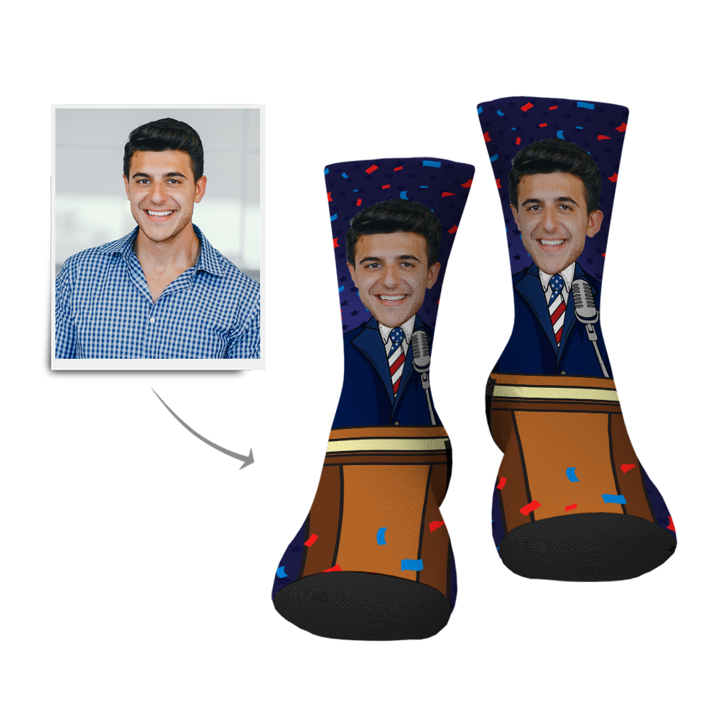 Gift Personalized Head President Body Socks BX1310 Kid (Foot Length 14CM = 5.51in) / One Face Official custom sock Merch