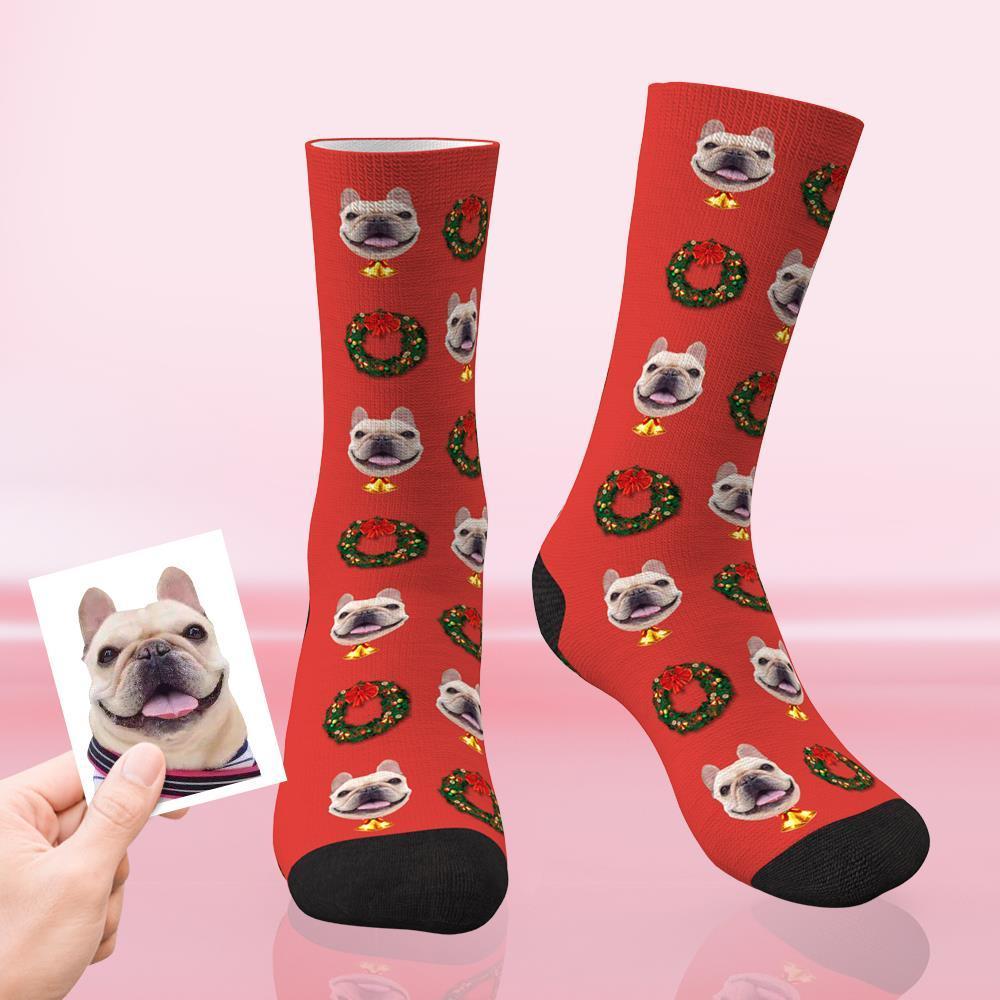 Custom Christmas Socks Personalized Face Funny Socks - Christmas Wreath BX1310 Kid (Foot Length 14CM = 5.51in) Official custom sock Merch