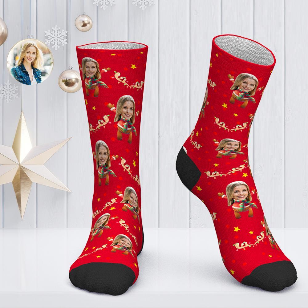 Custom Face Socks Personalized Photo Socks Christmas Gift - Christmas Elk BX1310 Kid (Foot Length 14CM = 5.51in) Official custom sock Merch
