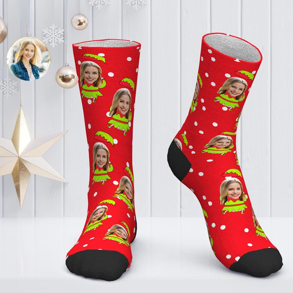 Custom Face Socks Personalized Photo Socks Christmas Gift - Christmas Elf BX1310 Kid (Foot Length 14CM = 5.51in) Official custom sock Merch