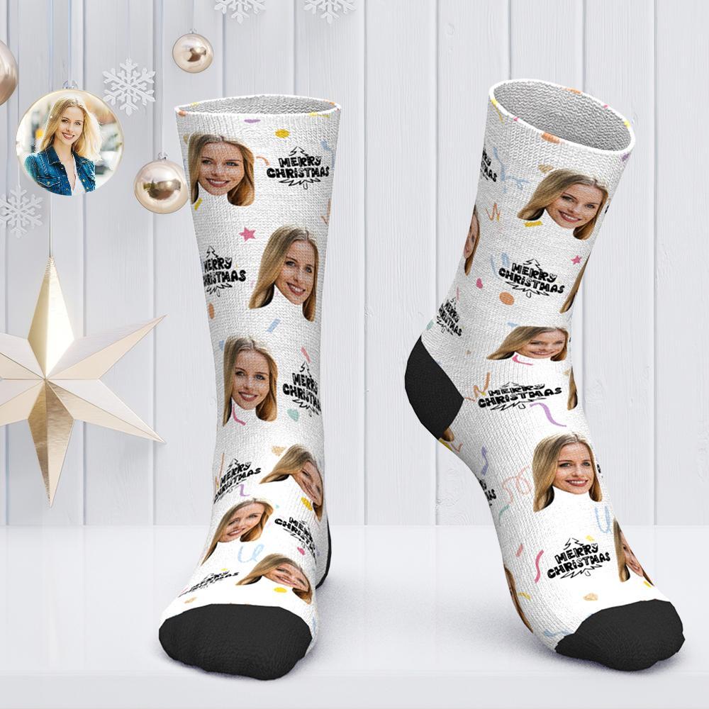 Custom Christmas Face Socks Personalized Photo Socks Christmas Gift BX1310 Kid (Foot Length 14CM = 5.51in) Official custom sock Merch