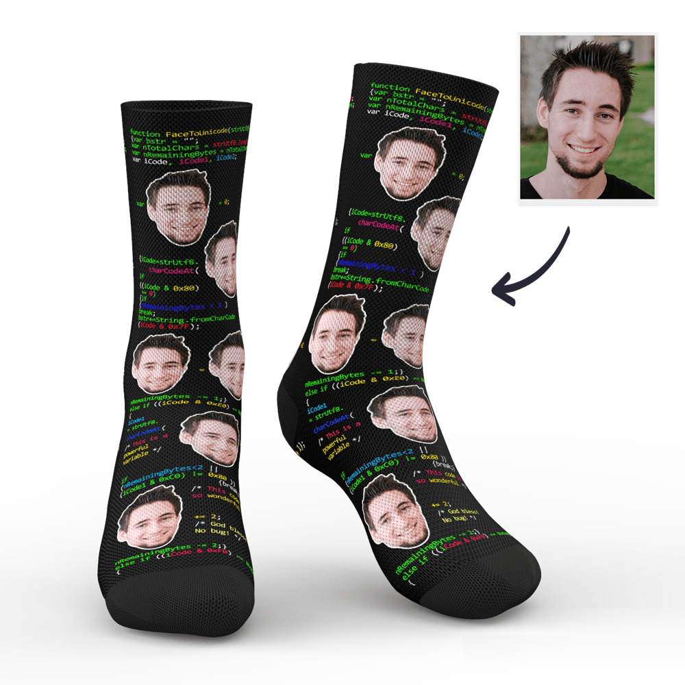 Custom Programming code Face Socks BX1310 Kid (Foot Length 14CM = 5.51in) / One Face Official custom sock Merch