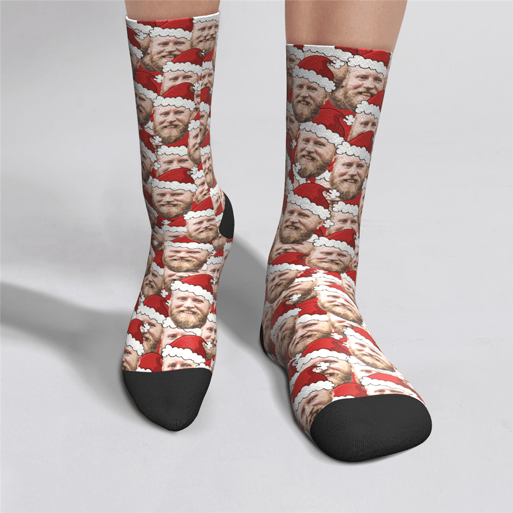 Custom Face On Christmas Hat Socks BX1310 Kid (Foot Length 14CM = 5.51in) / One Face Official custom sock Merch