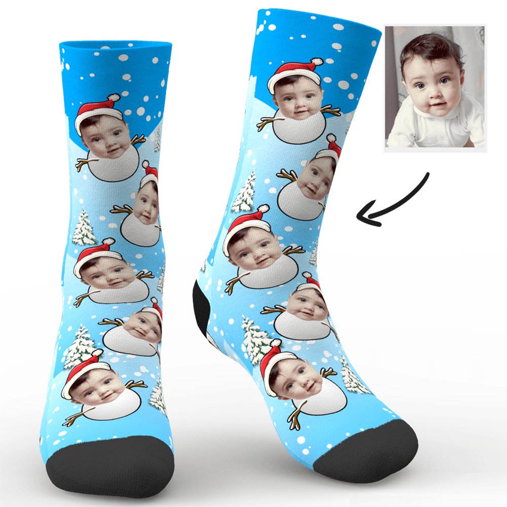Christmas Gift Custom Snowman Face And Name Socks BX1310 Kid (Foot Length 14CM = 5.51in) / One Face / 0 Official custom sock Merch