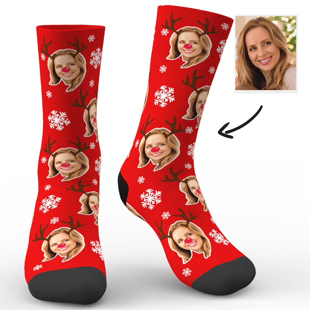 Christmas Gift Custom Face Socks With Elk&Snowflake BX1310 Kid (Foot Length 14CM = 5.51in) / One Face Official custom sock Merch
