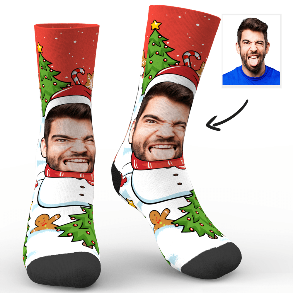 Christmas Gift Custom Face Socks With Snowman BX1310 Kid (Foot Length 14CM = 5.51in) / 0 Official custom sock Merch
