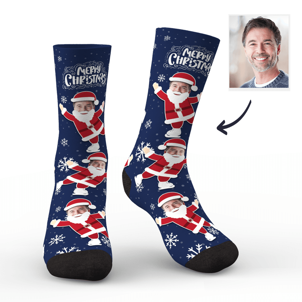 Custom Socks Face on Santa Claus's Body BX1310 Kid (Foot Length 14CM = 5.51in) / One Face / Red Official custom sock Merch