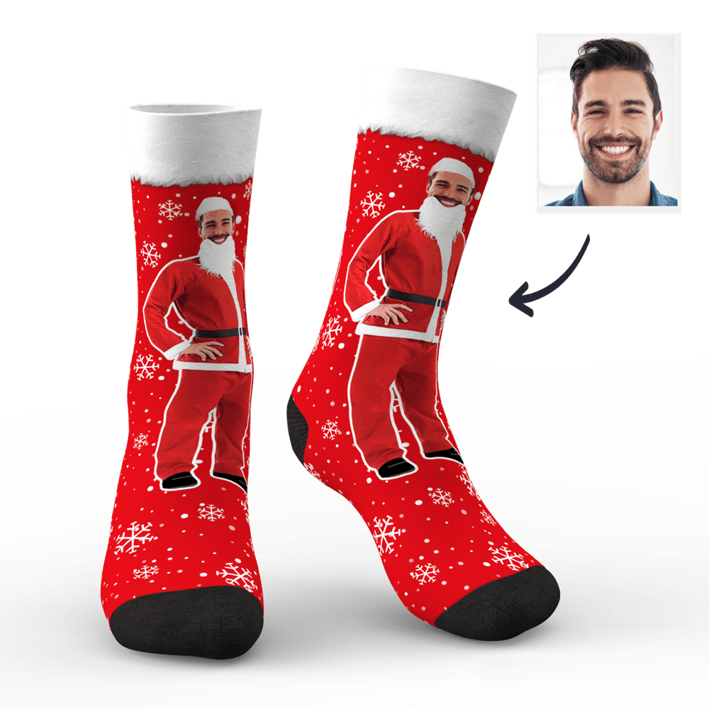 Christmas Gifts Custom Face On Santa Claus Body Socks BX1310 Kid (Foot Length 14CM = 5.51in) / Red Official custom sock Merch