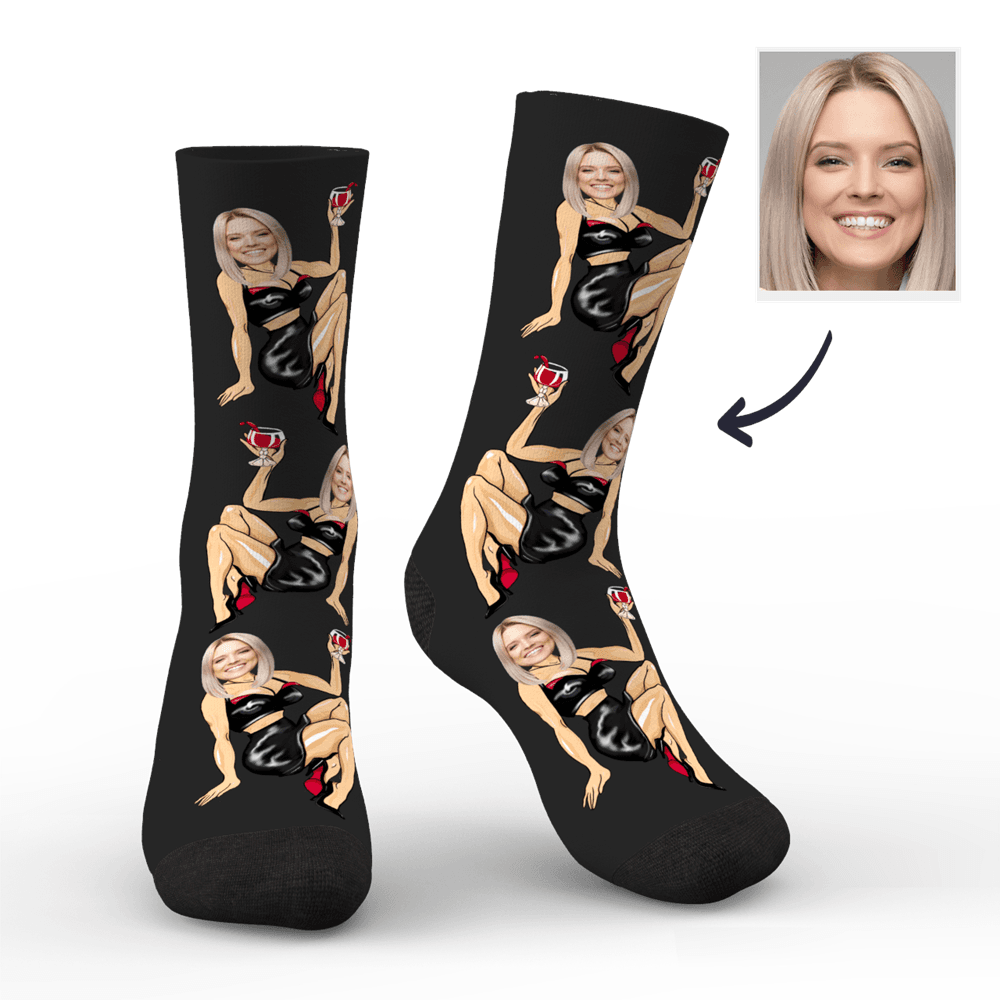 Christmas Gifts Men's Custom Face on Sexy Girl Body Socks BX1310 Kid (Foot Length 14CM = 5.51in) / Black Official custom sock Merch