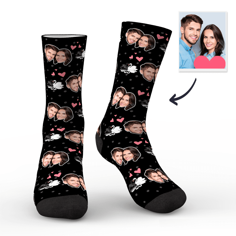 Couple Custom Swan And Face On Socks BX1310 Pink / Kid (Foot Length 14CM = 5.51in) Official custom sock Merch