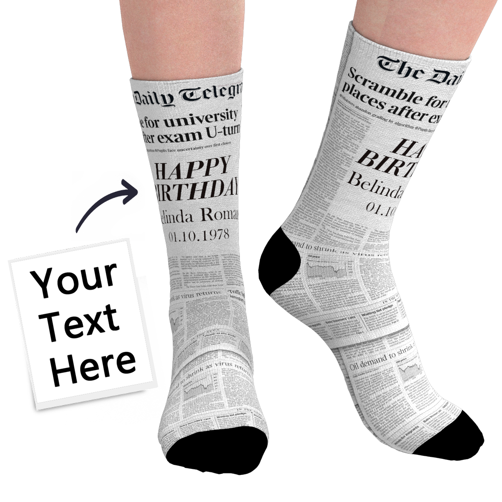 Custom Birthday Text UK Newspaper Fontpage Socks BX1310 Kid (Foot Length 14CM = 5.51in) Official custom sock Merch