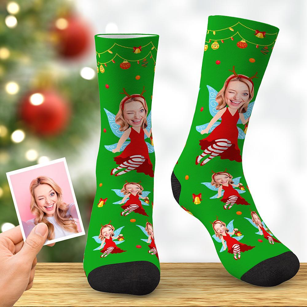 Personalized Face With Wings Elf Socks Christmas Present BX1310 Kid (Foot Length 14CM = 5.51in) / One Face Official custom sock Merch
