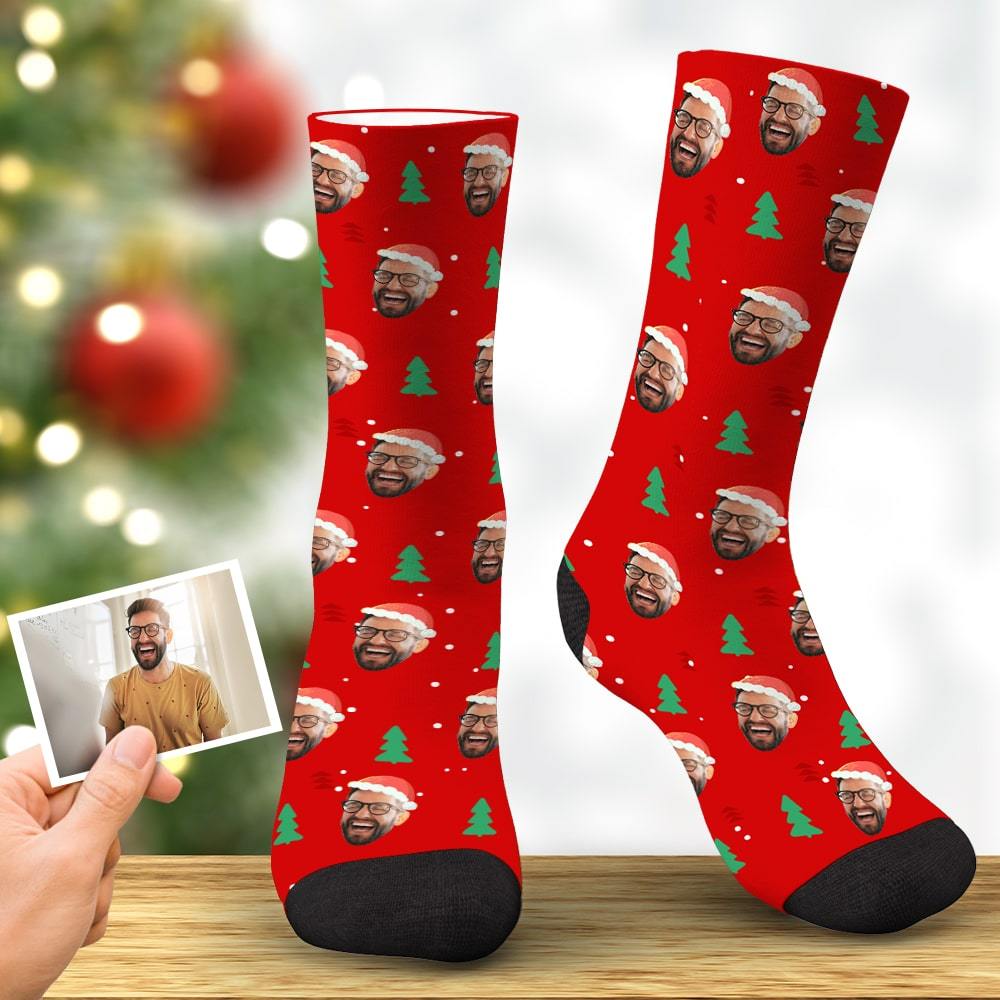 Custom Photo Christmas Gift Elf Socks With Christmas Tree BX1310 Kid (Foot Length 14CM = 5.51in) / One Face Official custom sock Merch