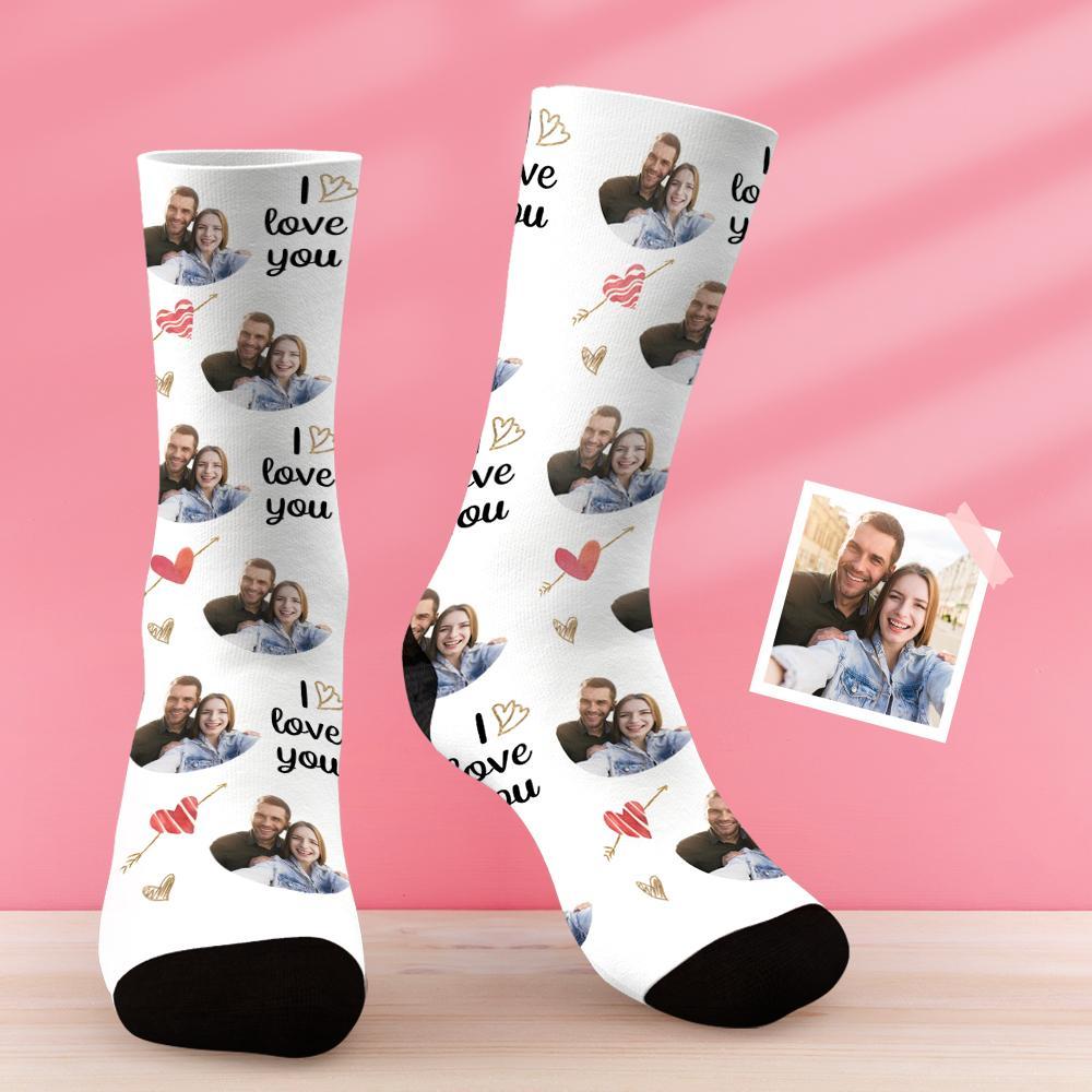 Custom Couple Photo Sock - I Love U BX1310 Kid (Foot Length 14CM = 5.51in) Official custom sock Merch
