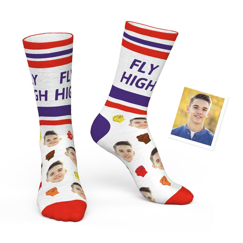 Custom Sign Language Sock with Your Face - Fly High BX1310 Kid (Foot Length 14CM = 5.51in) Official custom sock Merch