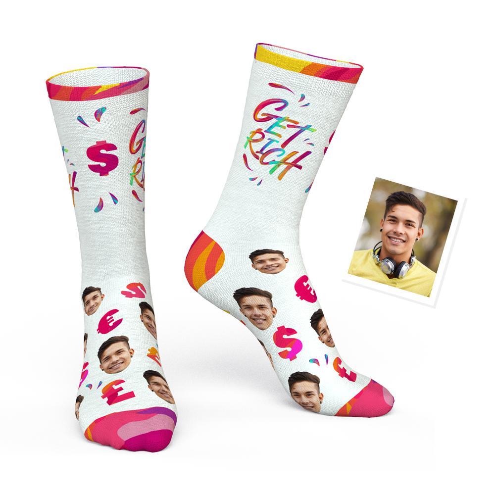 Custom Sign Language Sock with Your Face - Get Rich BX1310 Kid (Foot Length 14CM = 5.51in) Official custom sock Merch
