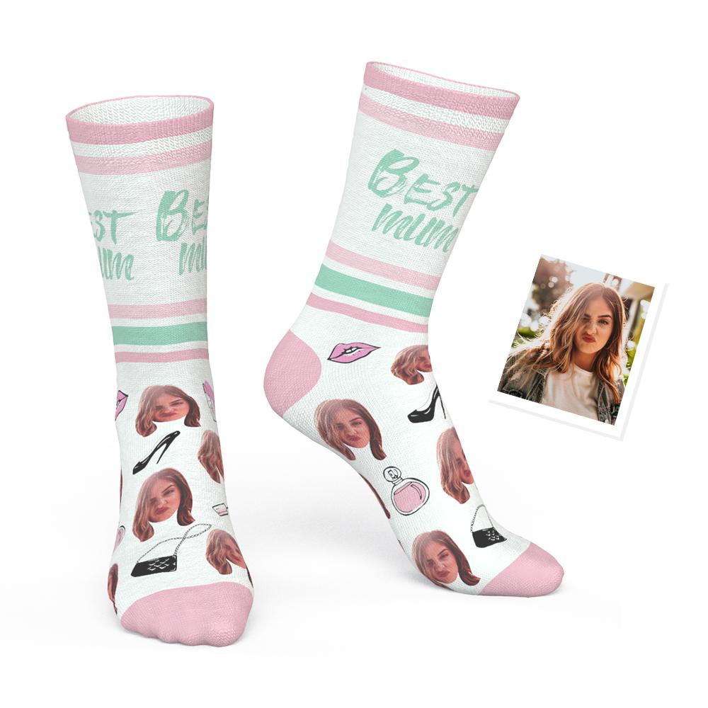 Custom Sign Language Sock with Your Face - Best Mom BX1310 Kid (Foot Length 14CM = 5.51in) Official custom sock Merch