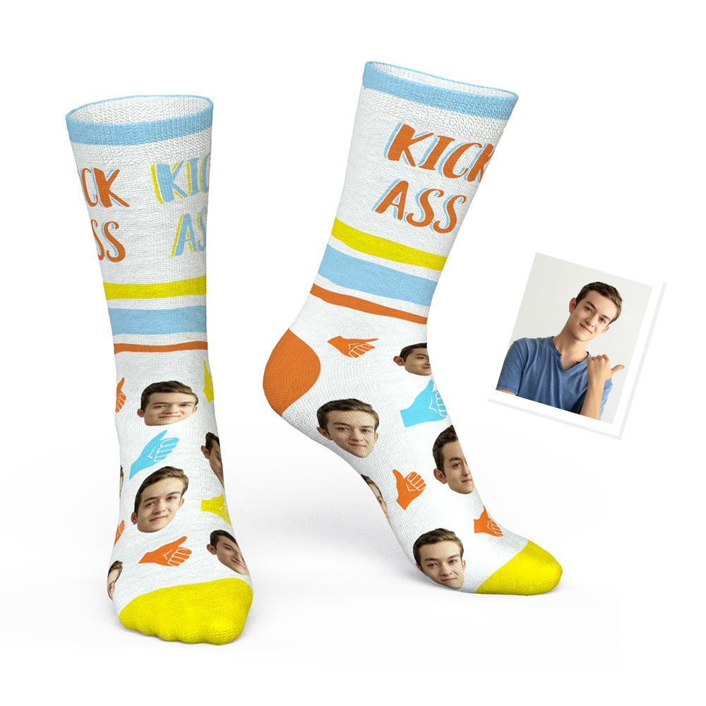Custom Sign Language Sock with Your Face - Kick Ass BX1310 Kid (Foot Length 14CM = 5.51in) Official custom sock Merch