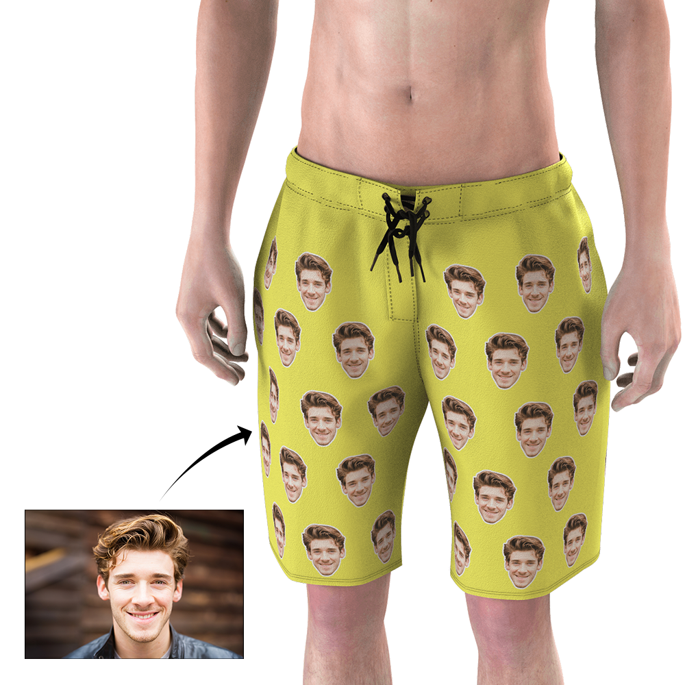 Men's Custom Face Beach Trunks - Lemon yellow  BX1310 S Official Shorts Merch