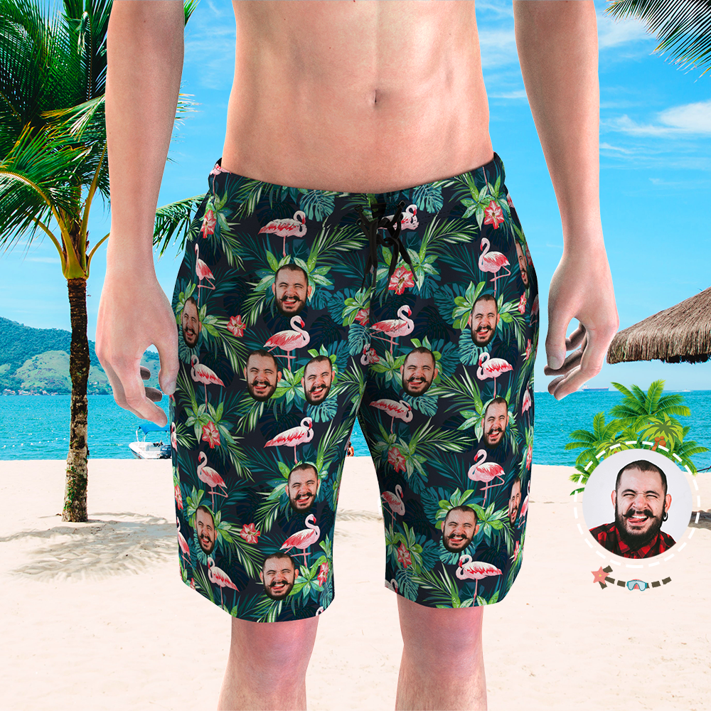 Men's Custom Face Beach Trunks Flamingo Shorts  BX1310 S Official Shorts Merch