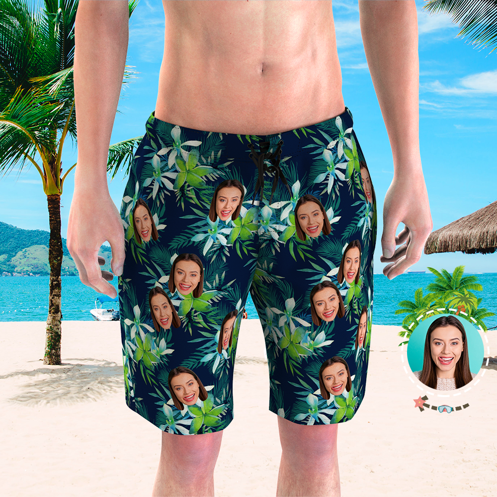 Men's Custom Face Beach Trunks Photo Shorts - Coconut tree  BX1310 S Official Shorts Merch