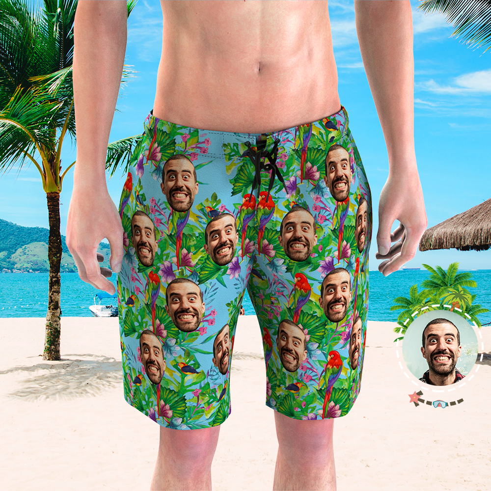 Men's Custom Face Beach Trunks Photo Shorts - Rainforest  BX1310 S Official Shorts Merch