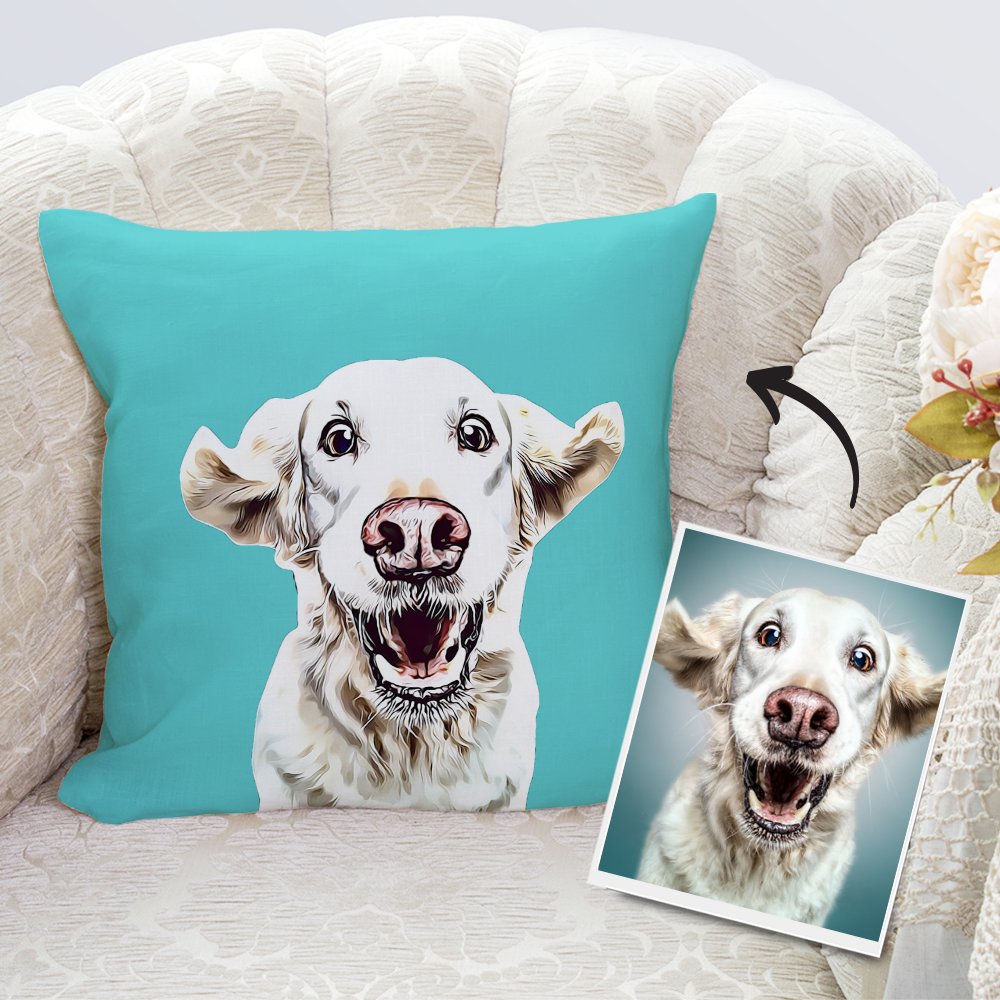 Custom Dog Throw Pillow Case Personalized Pet Photo PillowCase Painted Art Portrait BX1310 Teal / 16"x16" / Front side picture - without zipper Official case Merch